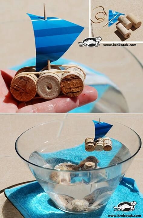 cork boat Diy Pirate, Cork Projects, Wine Corks, Cork Crafts, Pirate Theme, Beach Crafts, Pirate Party, Wine Cork, Summer Crafts