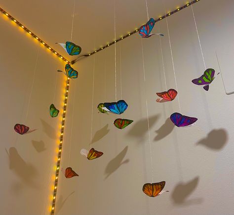 Butterfly Hanging From Ceiling, Butterfly Wall Decoration, Dads Room, Easy Rangoli Designs Videos, Aesthetic Butterfly, Butterfly Lighting, Art Classroom Decor, Cute Diy Room Decor, Diy Wall Art Decor