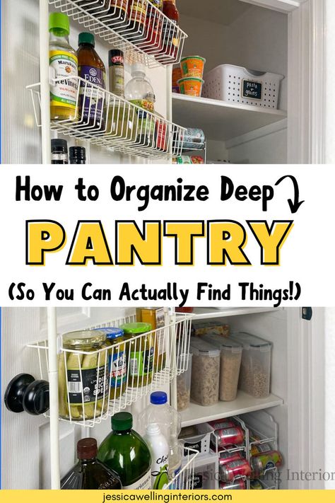 Learn how to organize a pantry with deep shelves so that you can make the most of your food storage space and recover your sanity! Organize Pantry Shelves, Pantry With Deep Shelves, Lunch Packing Station, Deep Pantry Organization, Organize A Pantry, Pantry Hacks, Pantry Door Organizer, Organize Pantry, Deep Pantry