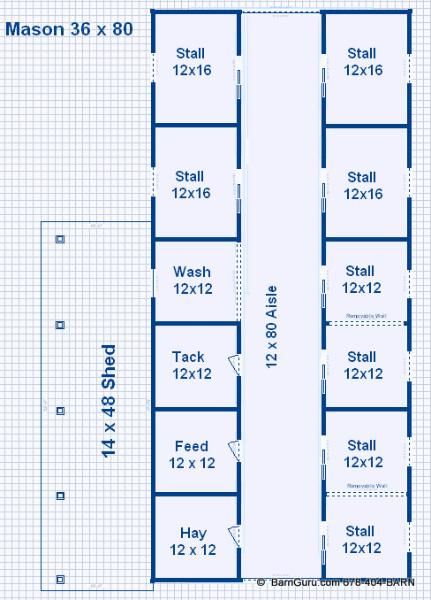 Barn Plans -8 Stall Horse Barn - Design Floor Plan Horse Barn Layout, Dream Barn Stables, Barn Layout, Pallet Barn, Cattle Barn, Barn Stalls, Stable Ideas, Barn Plan, Horse Barn Designs