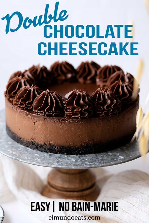 Double Chocolate Cheesecake, Chocolate Cheesecake Recipe, Mini Cheesecakes Easy, Creamy Chocolate Cheesecake, Coffee Cake Recipes Easy, Metal Cake Stand, Chocolate Cheesecake Recipes, Baking 101, All Things