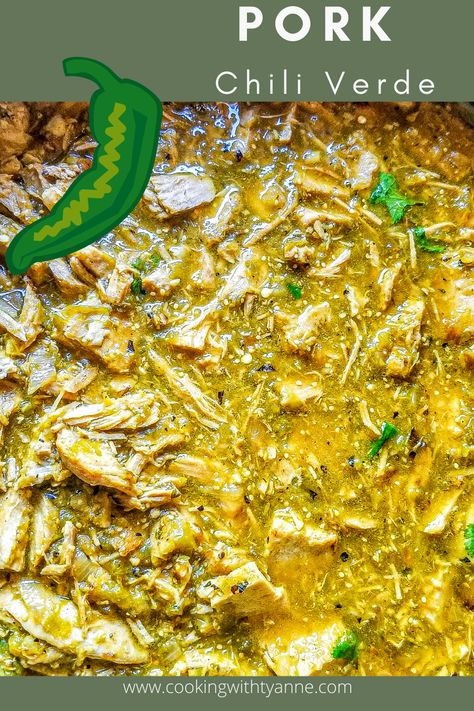 Shredded Pork Chili Verde, Chili Verde Burritos Recipe, Green Chili Verde Pork Crock Pot, Homemade Chili Verde Pork, Green Chili Pulled Pork Crockpot, Salsa Verde Pork Chops, Green Chile Verde Pork, Green Chilli Pork Recipes, Chilli Verde Recipe Pork Crock Pot