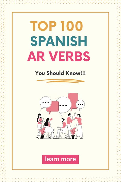 Discover the top 100 Spanish AR verbs you should know! This comprehensive guide is perfect for anyone looking to learn Spanish and expand their vocabulary. From beginners to advanced learners, mastering these essential verbs will enhance your language skills. Click to explore the full list and start practicing today! Spanish Conjugation Chart, Verbs In Spanish, Spanish 101, Spanish Verb Conjugation, Conjugation Chart, Reflexive Verbs, Verb Conjugation, Learning Spanish Vocabulary, Study Spanish