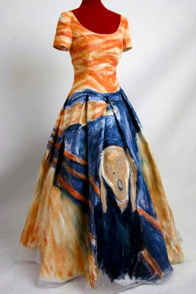 Munch's The Scream dress Painting Dress, Sky On Fire, Art Tshirts, Painting Clothes, Art Inspired Fashion, Masquerade Ball Gown, Le Cri, The Scream, Edvard Munch