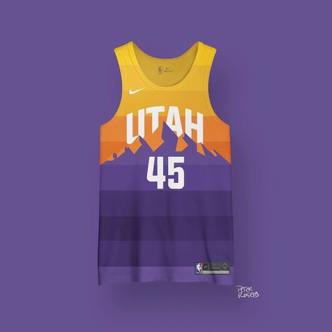 Pete Rogers on Instagram: “jazz jersey redesign - combining utah’s city jerseys with their classic purple mountain” Utah Jazz Jersey, Rugby Jersey Design, Best Basketball Jersey Design, Concept Jersey, Basketball Kit, Nba Uniforms, Basketball Uniforms Design, Basketball T Shirt Designs, Jersey Numbers