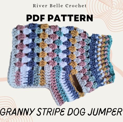 PDF CROCHET PATTERN Chihuahua Granny Stripe Square Sweater Small Dog Jumper - Etsy Crochet Dog Sweater Free Pattern, Crochet Dog Clothes, Dog Sweater Crochet Pattern, Dog Sweater Pattern, Crochet Dog Patterns, Crochet Dog Sweater, Mode Crochet, Crochet Diy, Crochet Dog