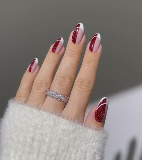 Half French Nails, Burgundy Nails Acrylic Design, Burgundy Nails Acrylic, Chrismas Nail Art, Burgundy Nail Designs, Latest Nail Designs, Nude Nail Designs, Burgundy Nails, Sparkly Nails