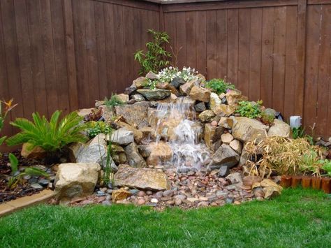 Outdoor Corner Fountains - Foter Backyard Pondless Waterfall, Pondless Water Features, Rockery Garden, Outdoor Waterfalls, Diy Water Feature, Outdoor Water Features, Garden Water Feature, Fountains Backyard, Gardening Gifts