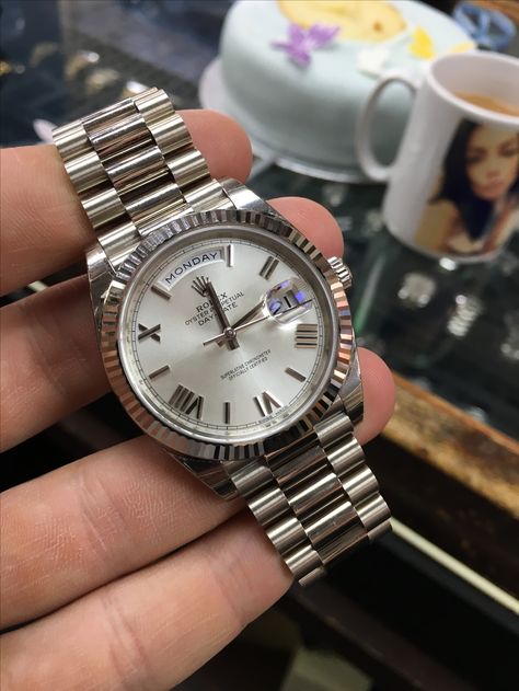 2016 boxed & papered 18ct White Gold Rolex Day-Date 40 Silver Quadrant Motif Roman numeral dial £21,000 Boxed & papered ☎️01142 664040 UkBullion 339 Ecclesall Road Sheffield s11 8PF Rolex Day Date White Gold, Rolex Day Date 40, Gold Rolex, Watch Companies, Roman Numeral, Rolex Day Date, Luxury Watches For Men, White Dial, Rolex Datejust