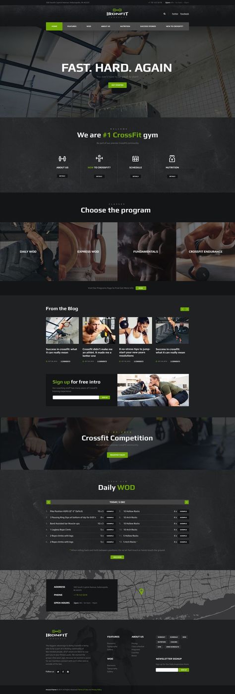 Ironfit has modern and functional design created for #Fitness Industry #website. The Theme is perfectly suitable for #Gyms, CrossFit boxes, Fitness Clubs, Personal Trainers, Health Centers and other sport and health related business. #dark Workout Website Design, Fitness Design Gym, Personal Trainer Website, Crossfit Box, Fitness Website, Sports Website, Ui Design Website, Webpage Design, Health Design