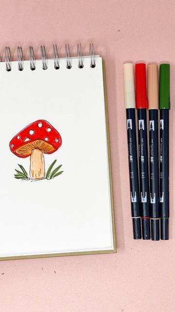 Mushroom Drawing Marker, Dual Brush Pens Art Drawings, Tombow Marker Art, Tombow Dual Brush Pen Drawings, Draw A Mushroom, Mushroom Drawings, Radiating Lines, Nice Drawings, Tombow Markers