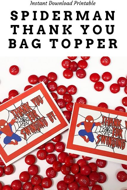 Give a sweet thank you to your Spiderman party guests with this easy bag topper printable. With the cute Spiderman and the saying "Thank You for Swinging By" your guests will leave with a treat and a smile on their face. Spiderman Printables, Spiderman Bag, Cute Spiderman, Spiderman Stickers, Favor Bag Toppers, Easy Bag, Thank You Printable, Thank Yo, Thank You Bags