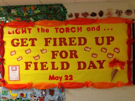 Field Day bulletin board Field Day Bulletin Board Ideas, Pto Bulletin Board, Pe Bulletin Boards, Pta Ideas, Bulletin Board Ideas, Banner Ideas, Getting Fired, Field Day, Board Ideas