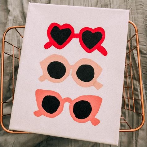 Sunglasses Painting, Simple Canvas Paintings, Cute Canvas Paintings, Easy Canvas Art, Canvas Painting Designs, Cute Paintings, Canvas Painting Diy, Small Canvas Art, Pink Sunglasses