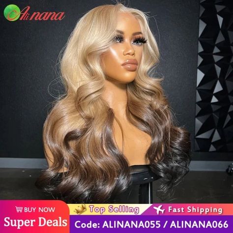 Just found this amazing item on AliExpress. Check it out! $62.66  59％ Off | HD 13x4 Lace Frontal Wig Body Wave Ombre Gray Blonde Brown Colored Pre-Plucked Glueless Lace Closure Human Hair Wigs For Women T Part Lace Wig, Cuban Twist Hair, Blonde Body Wave, Frontal Wig Hairstyles, Blonde Highlight, Ombre Blonde, Synthetic Lace Wigs, Ombre Wigs, Human Braiding Hair