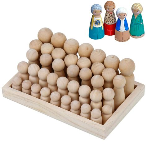 Wooden People, Wooden Peg Dolls, Wood Peg Dolls, Peg People, Wooden Figurines, Wooden Shapes, Peg Doll, Wooden Pegs, Paint Stain