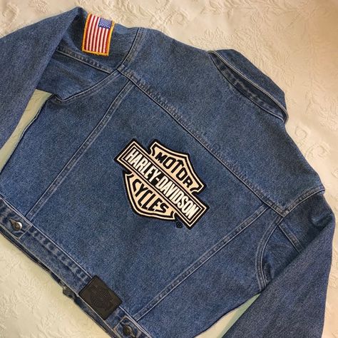 Vintage Harley- Davidson Jean Jacket Short Jean Jacket, Harley Davidson Jean Jacket, Old Jacket, Harley Davidson Jeans, Harley Davidson Jacket, Short Jean, Vintage Harley Davidson, Vintage Harley, Fit Inspo