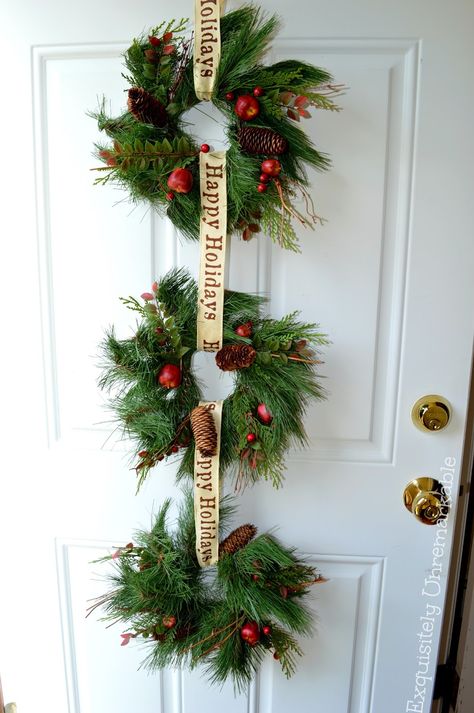 Exquisitely Unremarkable : Rustic Triple Wreath Real Christmas Wreaths, Real Christmas, How To Hang, Hanging Wreath, Easy Christmas Diy, Handmade Christmas Ornaments, Diy Holiday, Rustic Diy, Rustic Christmas