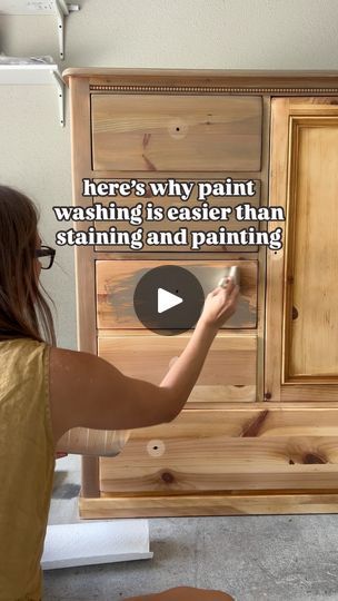 58K views · 3.1K reactions | Here’s why paint washing is my favorite hack in the furniture flipping world👇🏼

EASIER THAN STAINING: Stain penetrates the wood and once it is applied, it is extremely hard to remove. Stain can also be temperamental and leave uneven lines/blotches. Paint washing is very forgiving, easy to sand off if you make a mistake and you still get to see that beautiful grain. 

NO SURPRISES: Often when I use stains, I am left feeling disappointed that the color was not what I was going for. Stain penetrates the wood, which means it will change color depending on what type of wood you are working with. When paint washing you can choose any color you want. Grey wash, tan wash, white wash, whatever look you are going for.

INEXPENSIVE: Whenever I paint wash, I normally jus Stain Washing Wood, Paint Wash Oak Cabinets, Tan Paint Wash Furniture, Tan Washing Wood, Tan Wash Furniture Diy, White Washed Furniture Diy, Paint Washing Wood, Tan Wash Wood, Tan Wash Furniture