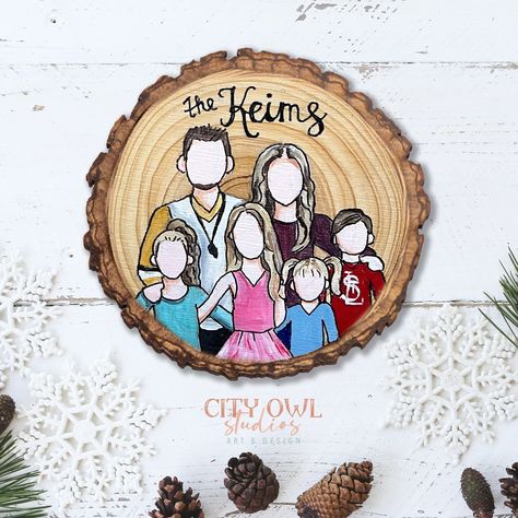 Custom Wood Ornaments, Wood Slice Ornaments, Wood Slice Crafts, Family Ornaments, Wood Slice Ornament, Painted Ornaments, Family Ornament, Hand Painted Ornaments, Christmas Ornament Crafts