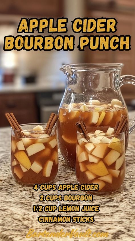 34 Amazing Fall Cocktails: Full Recipes for a Festive Autumn 30 Thanksgiving Bourbon Punch, Fall Drinks Non Alcoholic, Apple Cider Cocktails Fall, Apple Cider Drinks Alcohol, Football Cocktails, Spiked Cider Recipes, Fall Party Drinks, Apple Cider Drinks, Apple Cider Bourbon