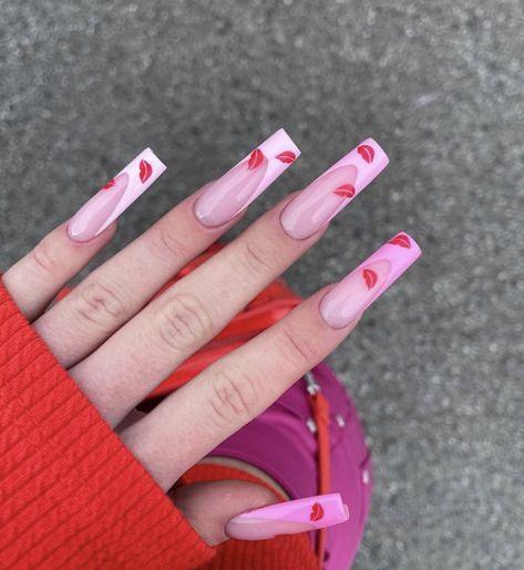 Valentine Day Nails, Pink French Nails, Marble Nail Designs, Kiss Nails, French Tip Nails, Valentine's Day Nails, Best Acrylic Nails, Valentines Nails, Nails Designs