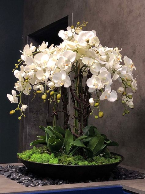 Silk Orchids Arrangements, Hotel Flower Arrangements, Orchid Vase, Orchid Flower Arrangements, Fake Flower Arrangements, Hotel Flowers, Orchid Centerpieces, Gubahan Bunga, Silk Orchids