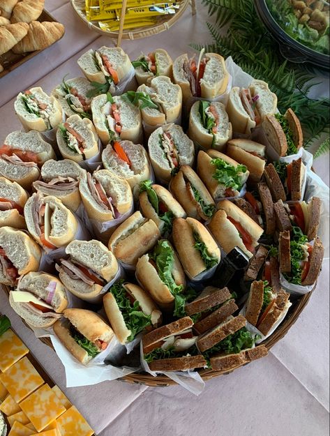 Soup Salad And Sandwich Bar, Subs For Wedding Reception, Subway Party Platter, Potato Chip Display For Party, Sub Platter Ideas, Party Sandwiches Platter, Wrap Platter Ideas, Wedding Sandwich Buffet, Sandwiches For Wedding Reception