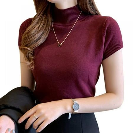 Women Knitted Basic T-Shirt Long Sleeve Half Turtleneck Solid Tee Pullover Top Size Chart(1 inch=2.54cm): Size----------Bust---------------------Sleeves--------Length One size------70-96cm/27.5-37.7"-------13cm/5.1"------57cm/22.4" Description: Sleeve Length(cm):Short Style:Casual Pattern Type:Solid Fabric Type:Knitted Clothing Length:Regular Size:One Size Collar:Half Turtleneck Sleeve Length(cm):Short Package Include: 1 x Women's T-Shirt Note: 1.Due to the light and screen difference, the item's color may be slightly different from the pictures. 2.Because of the different measurement methods, there may be 1-3cm of the allowable range error. Please understand. Make sure you don't mind before you bid.Have a nice day! Color: Red.  Gender: female.  Age Group: adult. Short Sleeve Turtleneck, Turtleneck T Shirt, Female Shorts, Casual Chique, Fitted Turtleneck, Womens Fashion Casual Summer, Womens Tops Summer, Ladies Tee Shirts, Collars For Women