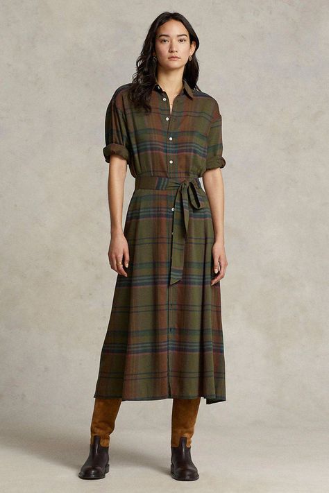 Ralph Lauren Plaid, Professional Wardrobe, Midi Shirt Dress, House Dress, Midi Maxi Dress, Knitting Women, Shirtdress, Plaid Dress, Modest Dresses