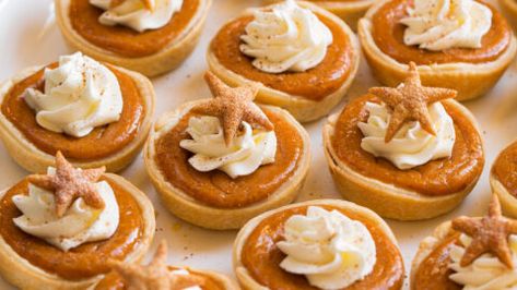 Mini Pumpkin Pies - Cooking Classy Pie Tarts Mini, Phylo Dough, Pumpkin Pie Tarts, Decorative Pie Crust, Store Bought Pie Crust, Mini Pumpkin Pies, Cupcake Pans, Sweetened Whipped Cream, Pumpkin Pies