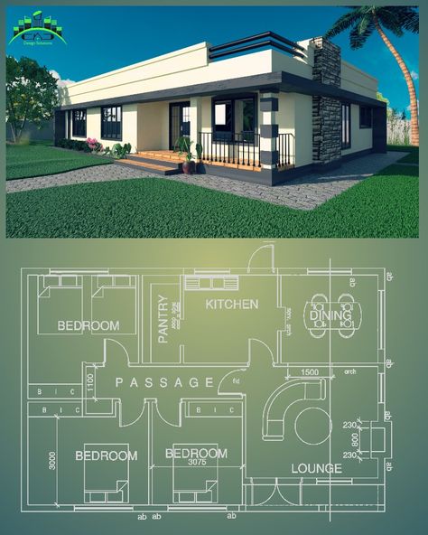 Simple flat roofed house 3 Bedroom Flat Roof House Plans, 3 Bedroom House Design, Flat Roof House Designs, Flat Roof Design, 4 Bedroom House Designs, Flat Roof House, Roof House, Architectural Floor Plans, House Plan Gallery