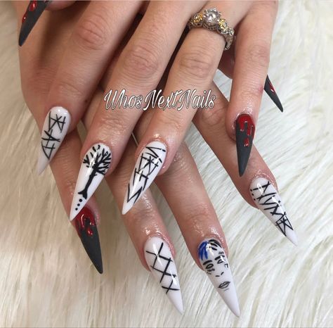 Rapper Nails Rappers Nails, Juice Wrld Nails Acrylic, Rapper Nails, Alt Nails, Nail Portfolio, Nails Y2k, Kitty Nails, Hello Kitty Nails, Y2k Nails