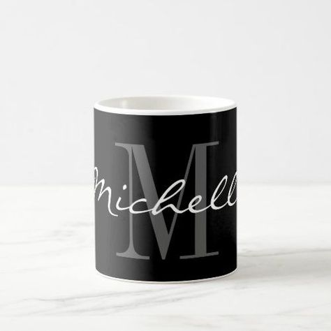 $15.65 | Glamorous black and white name monogram coffee mug #personalized, monogram, name, make your own, monogrammed, custom, black and white, glamorous, elegant, black, create your own, design your own, typography, add your name, personalizable, print, design, cute, initialed, stylish, classy Wine Wedding Favors, Personalized Mason Jars, Monogram Coffee Mug, White Names, Party Essentials, Mason Jar Gifts, Coffee Gift, Crafts Kids, Gold Monogram