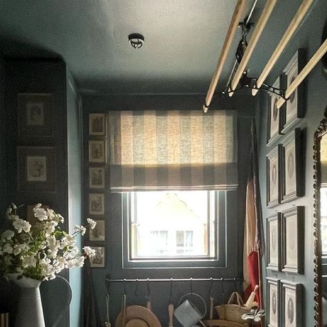 Violet Victoria Dent on Instagram: "When we bought our flat there were two bathrooms right next door to each other which didn’t make sense so we turned this smaller one into a laundry room/downstairs loo but never actually got round to decorating it. Four years later and it was still looking very unloved. I knew I wanted it to be different to the rest of the flat, more masculine and darker, but I could never commit to a shade. @farrowandball asked if I would be interested in trialling their colour consultancy service and I immediately booked in with @patrick_odonnell_fb who couldn’t have been more helpful. I already had the pictures and frames which I’ve been collecting since we moved in and I had a few meters of the blue stripe @cabbages_and_roses linen which I wanted to use if possible, Farrow And Ball Inchyra Blue, Downstairs Loo, Cabbages, Next Door, Make Sense, Laundry Room, Blue Stripes, Bathrooms, Violet