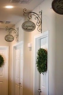 I love the hanging signs above the doors to "announce" the room. Perfect for my business within a business. Hallway Signs, Decor Ikea, Salon Decor, Decor Minimalist, Room Signs, Diy Home Decor Projects, My New Room, B & B, My Dream Home