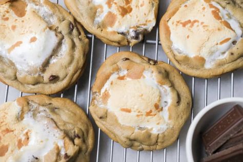 I Made Simone Biles' Favorite 4-Ingredient S'mores Cookies | The Kitchn Cookie Dough Hacks Store Bought, Store Bought Cookie Dough Recipes, Store Bought Dessert Hacks, Store Bought Cookie Dough Hacks, Smores Cookies Recipes, Desserts At Home, Natural Desserts, 4 Ingredient Cookies, Waffle Cookies