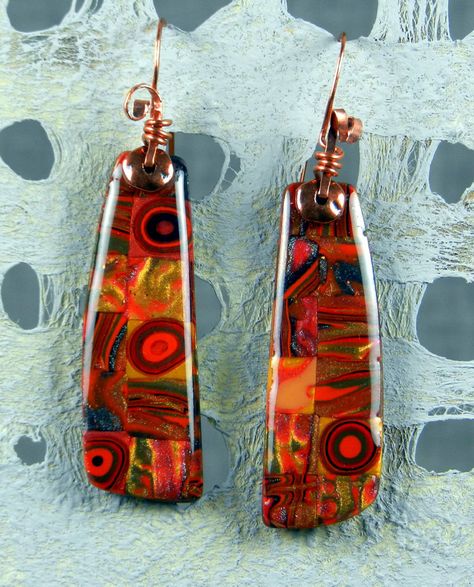 Polyclay Earrings, Autumn Mosaic, Mosaic Earrings, Funky Jewellery, Jewelry Hacks, Polymer Clay Resin, Clay Works, Polymer Inspiration, Polymer Clay Cane