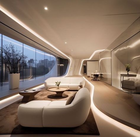 Home Innovations: An Amazing Futuristic Home Villa | Dream Home Inspiration Futuristic House Interior, Modern Futuristic House, Futuristic Apartment, Futuristic Living Room, Futuristic Interior Design, Futuristic House, Black Interior Design, Futuristic Home, Innovative Architecture