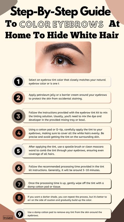 Step-By-Step To Color Eyebrows At Home To Hide White Hair, eye brows Color Eyebrows, Eyebrows At Home, Eyebrows Goals, Straight Brows, Perfect Eyebrow Shape, Barrier Cream, Eyebrow Tinting, Brow Tinting, How To Color Eyebrows