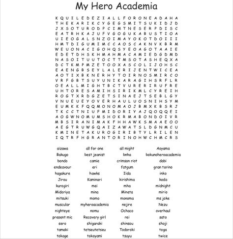 Anime Word Search, Mha Coloring Pages, My Hero Academia Printable, My Hero Academia Journal, Mha Notebook, My Hero Academia Info Cards, Ms. Joke, Quick Crafts, Word Searches