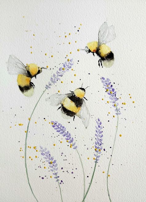 Bumble Bee Watercolor Paintings, Bumble Bee Drawing, Bee Paintings, Honey Bee Watercolor, Drawing 101, Bee Drawing, Paint Inspo, Bee Painting, Flowers Painted