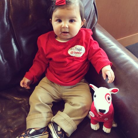 First Halloween fun! Target Employee- Red tee and khakis from Target, Gap bow and Vans from Nordstrom a few years ago. #baby #babystyle #babyhalloweencostume Infant Halloween Outfits, Target Employee Costume, Target Costume, Target Employee, Infant Halloween, Target Halloween, Target Baby, Halloween Express, Pumpkin Costume