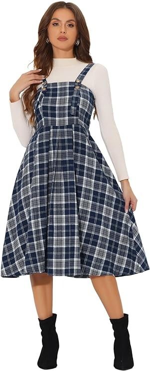 Amazon.com: Allegra K Women's Plaid Overalls Vintage Sleeveless A-Line Overall Pinafore Dress Suspender Skirt Small Black : Clothing, Shoes & Jewelry Suspender Dress Outfit, Plaid Overalls, Overalls Vintage, Overalls Outfit, Suspender Skirt, Suspender Dress, Pinafore Dress, Vintage Plaid, Overall Dress