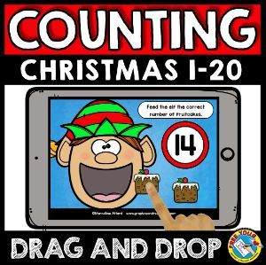 BoomLearning.com - Amazing authors make awesome learning content!A fun Christmas counting game where children look at the number and drag the matching number of fruitcakes to feed the elf. Kids will love this fun and engaging drag and drop counting to 20 game while enhancing such an important skill (one to one correspondence)! Christmas Math Kindergarten, December Math, One To One Correspondence, Counting To 20, Counting Games, Math Number Sense, Interactive Games, One To One, Christmas Math