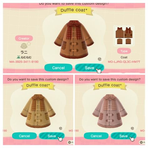 Animal Crossing Vintage Clothes, Animal Crossing Design Codes Clothes Christmas, Winter Acnh Clothes, Acnh Winter Coat, Acnh Outfit Code Winter, Acnh Winter Clothes Code, Outfit Codes Animal Crossing, Acnh Winter Outfit Codes, Acnh Thanksgiving Clothes