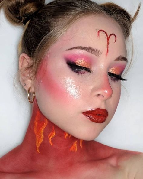 Aries Makeup Look, Aries Costume, Aries Makeup, Hula Costume, Zodiac Party, Zodiac Makeup, Arte Aries, Aries Art, Tiktok Makeup