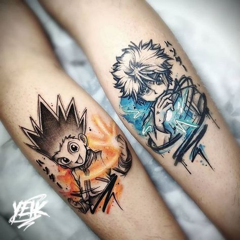 Hunter X Hunter Tattoo Sleeve, Anime Wrist Tattoos For Women, Gon And Killua Tattoo Design, Hunter X Hunter Gon Tattoo, Gon And Killua Tattoo, Killua Tattoo Ideas, Killua Tattoo Design, Hunter Hunter Tattoo, Hunterxhunter Tattoo