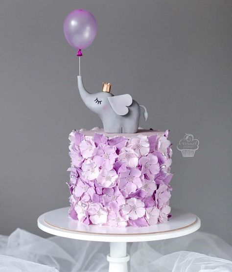 Cute Elephant Cake, Dumbo Cake, Elephant Birthday Cakes, Baby Elephant Cake, Purple Cakes Birthday, Girls Cake, Elephant Cakes, Animal Cakes, Gateaux Cake