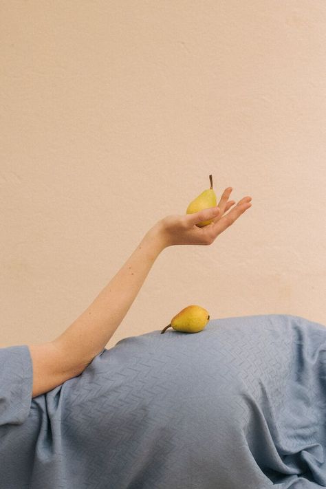 Resting Pose Reference, Fruit Photoshoot, Fruit People, Fruit Shoot, Photography People, Fruit Photography, Pale Colors, People Photography, Viscose Fabric